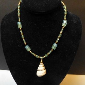 Sealife tidepool necklace gold shell crysta beads,pearls